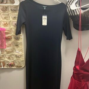 Ralph Lauren long navy blue dress. Short sleeve